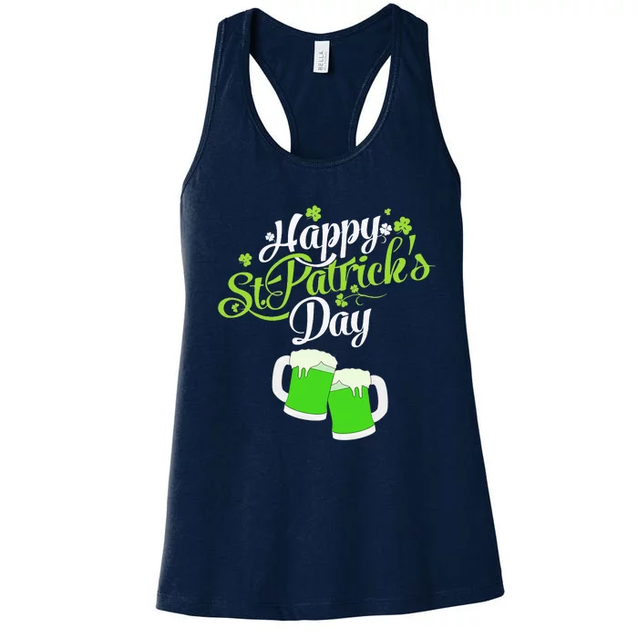 Happy St Patricks Day Green Beer Lucky Shamrock Women's Racerback Tank