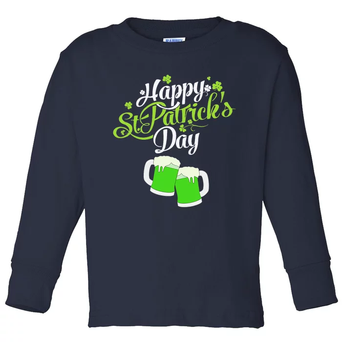 Happy St Patricks Day Green Beer Lucky Shamrock Toddler Long Sleeve Shirt