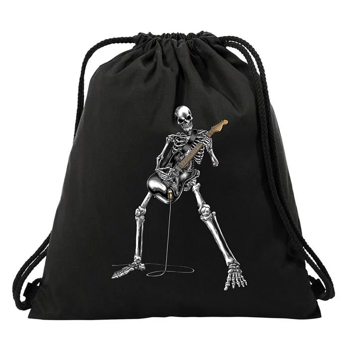 Halloween Skeleton Playing Guitar Rock And Roll Band Tees Drawstring Bag