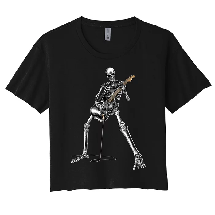 Halloween Skeleton Playing Guitar Rock And Roll Band Tees Women's Crop Top Tee