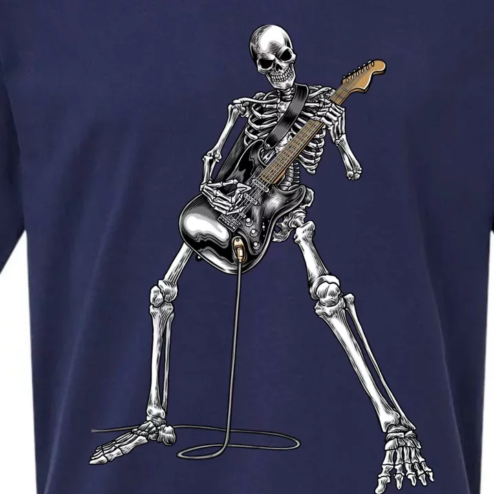 Halloween Skeleton Playing Guitar Rock And Roll Band Tees Sueded Cloud Jersey T-Shirt