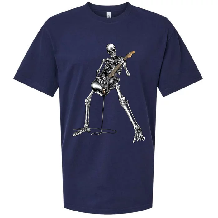 Halloween Skeleton Playing Guitar Rock And Roll Band Tees Sueded Cloud Jersey T-Shirt