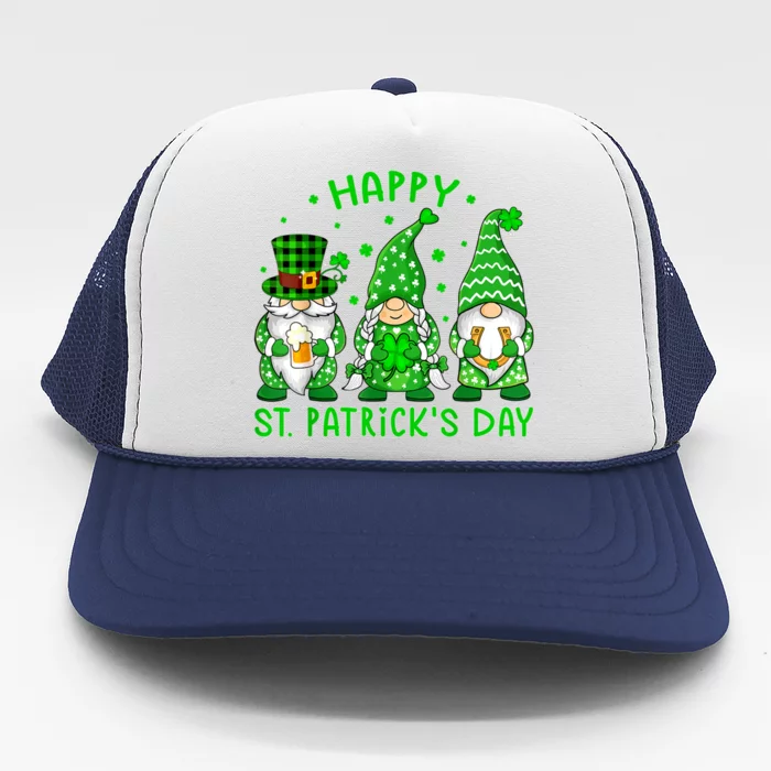 Happy St Patrick's Day Three Gnomes Shamrock Women Trucker Hat