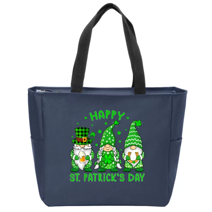 Happy St Patrick's Day Three Gnomes Shamrock Women Zip Tote Bag