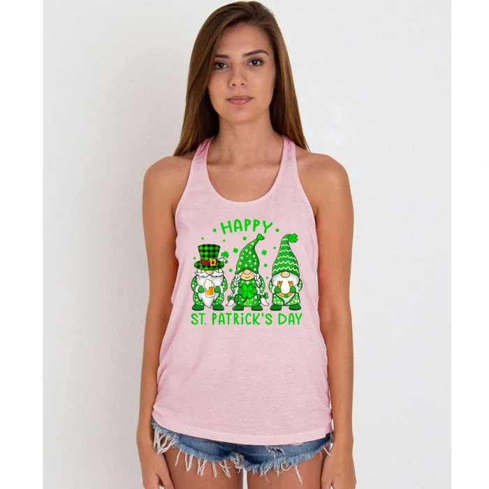 Happy St Patrick's Day Three Gnomes Shamrock Women Women's Knotted Racerback Tank