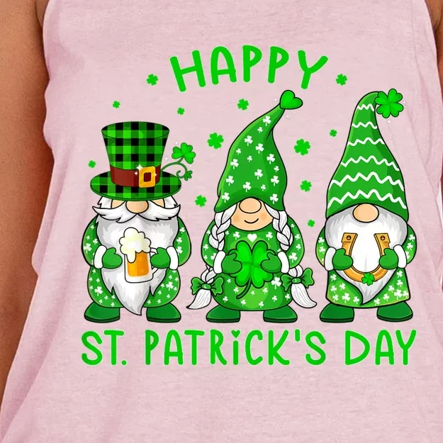 Happy St Patrick's Day Three Gnomes Shamrock Women Women's Knotted Racerback Tank