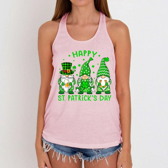 Happy St Patrick's Day Three Gnomes Shamrock Women Women's Knotted Racerback Tank