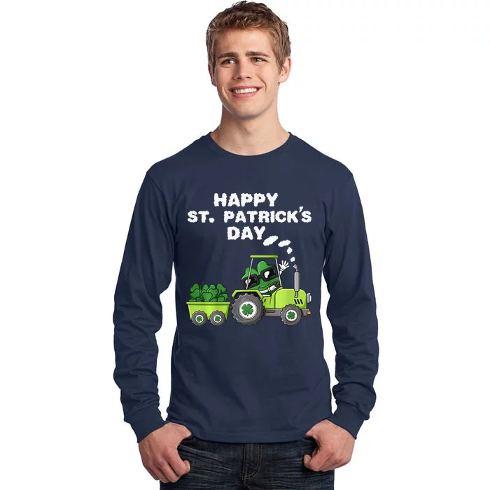 Happy St Patricks Day Shamrock Tractor Clover Tall Long Sleeve T-Shirt