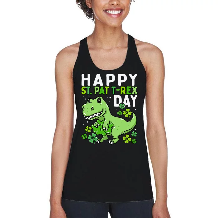 Happy St Pat Trex Day Dinosaur St Patrick's Day Women's Racerback Tank