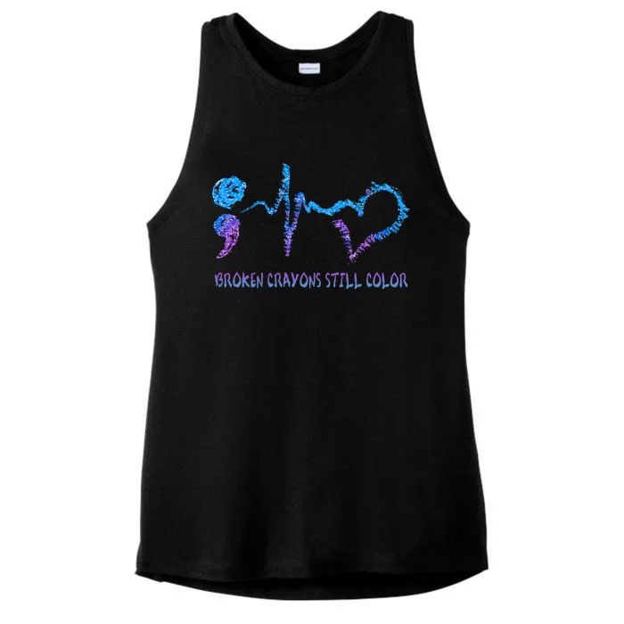 Heartbeat Semicolon Prevention Awareness Ladies Tri-Blend Wicking Tank