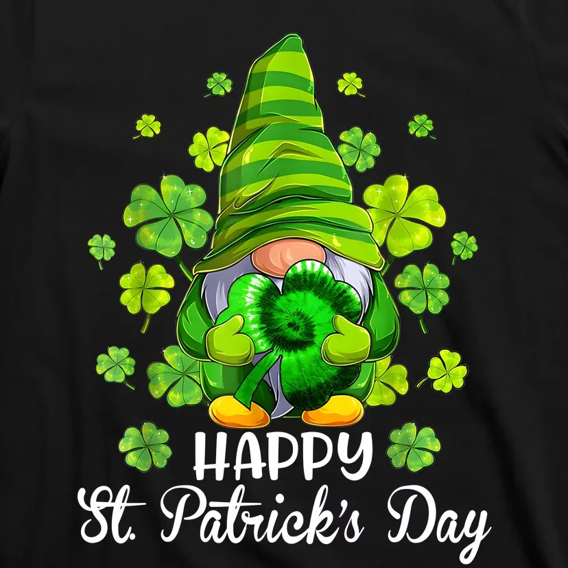 Happy St. PatrickS Day Gnome Tie Dye Shamrock T-Shirt