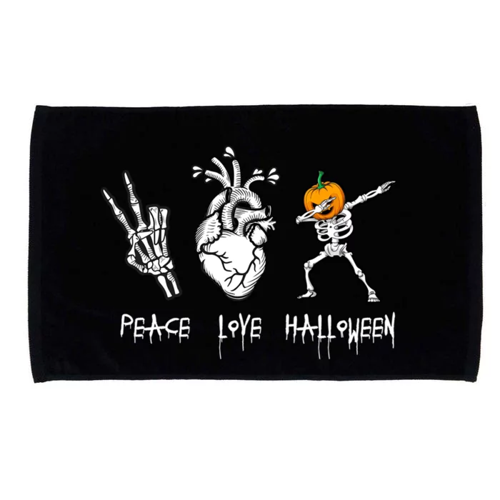 Halloween Skeleton Peace Love Halloween With Scary Pumpkin Gift Microfiber Hand Towel