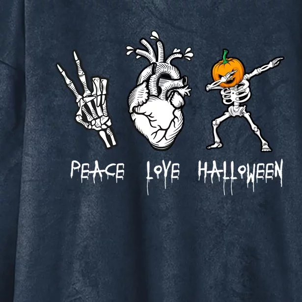 Halloween Skeleton Peace Love Halloween With Scary Pumpkin Gift Hooded Wearable Blanket