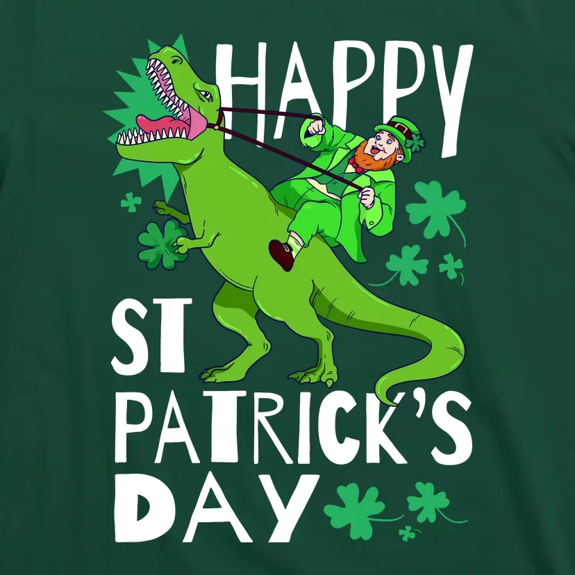 Happy St. Patrick's Day TRex Leprechaun Irish Clover T-Shirt