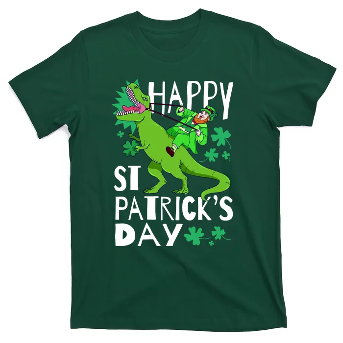 Happy St. Patrick's Day TRex Leprechaun Irish Clover T-Shirt