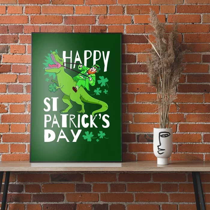 Happy St. Patrick's Day TRex Leprechaun Irish Clover Poster