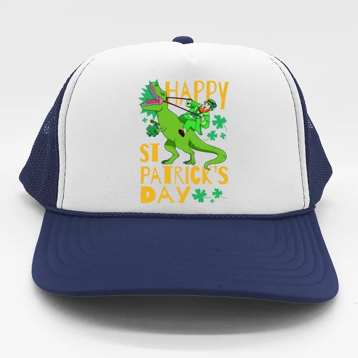 Happy St. Patrick's Day TRex Leprechaun Irish Clover Trucker Hat