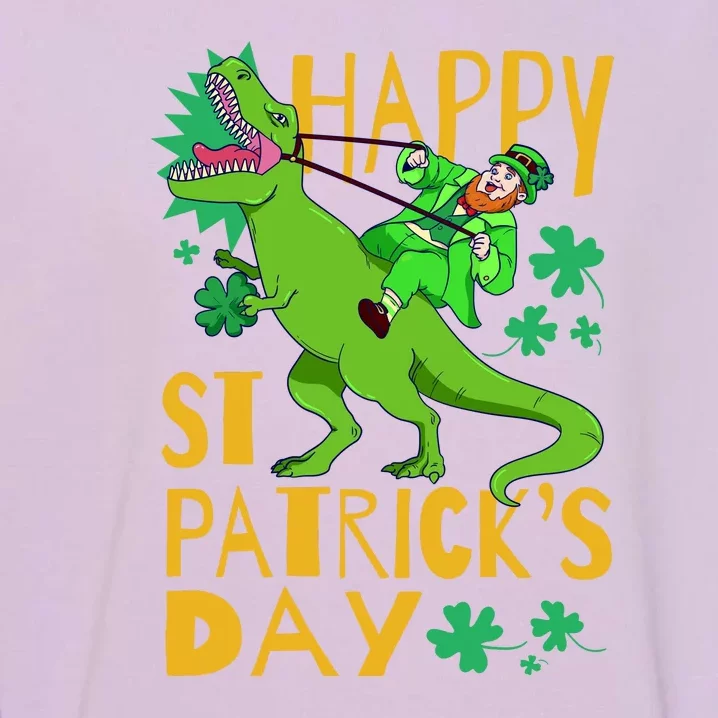 Happy St. Patrick's Day TRex Leprechaun Irish Clover Garment-Dyed Sweatshirt