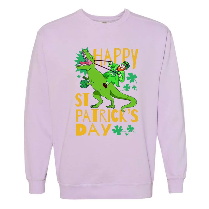 Happy St. Patrick's Day TRex Leprechaun Irish Clover Garment-Dyed Sweatshirt