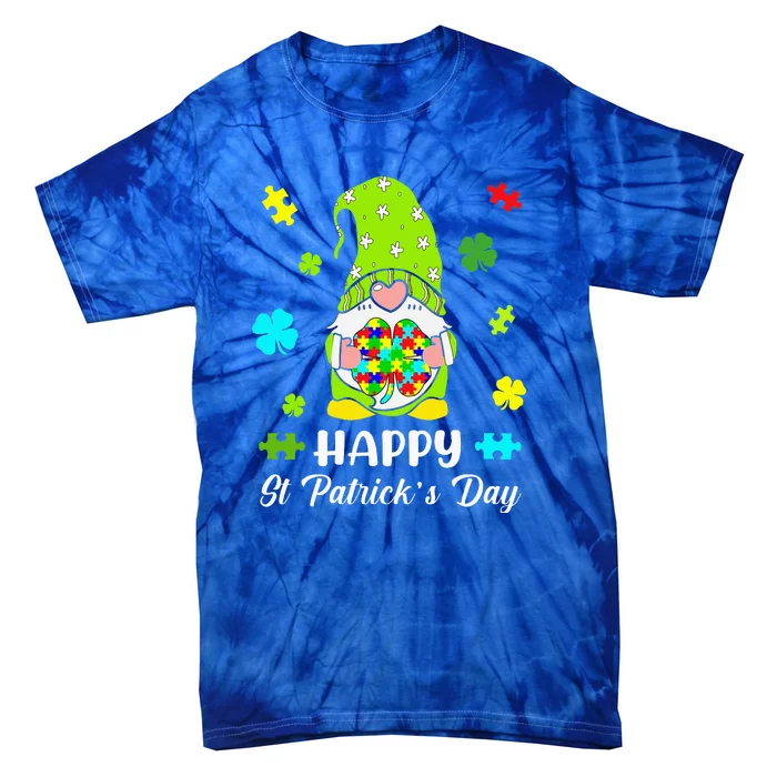 Happy St. Patrick's Day Gnome Tie Dye Shamrock Autism Tie-Dye T-Shirt