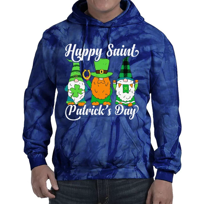 Happy Saint Patrick's Day Gnomes Shamrock Leprechaun Tie Dye Hoodie