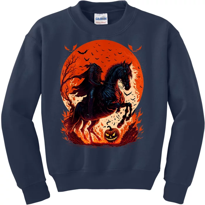 Halloween Scary Pumpkin Headless Horseman AI Kids Sweatshirt