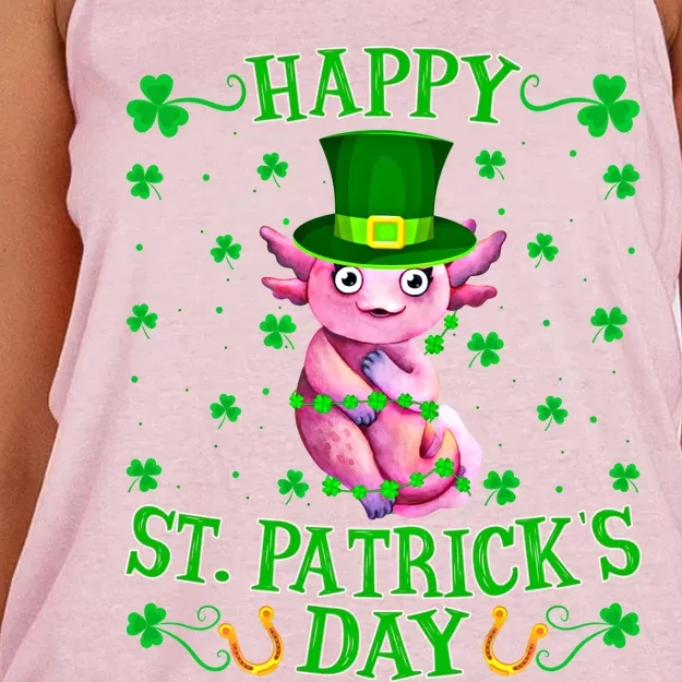 Happy Saint PatrickS Day Axolotl Lucky Shamrocks Sweatshirt Women's Knotted Racerback Tank