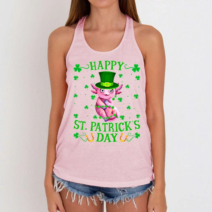 Happy Saint PatrickS Day Axolotl Lucky Shamrocks Sweatshirt Women's Knotted Racerback Tank