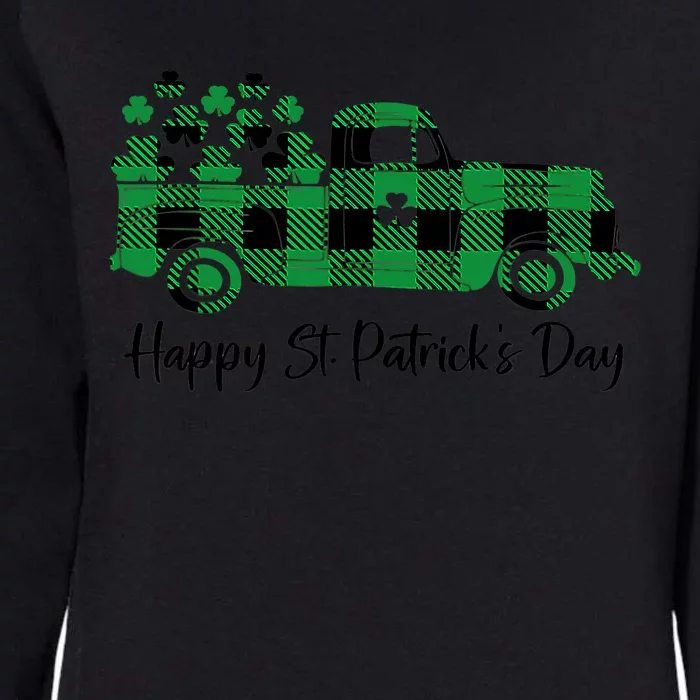 Happy St Patrick's Day Buffalo Plaid Truck Irish Shamrock Womens California Wash Sweatshirt