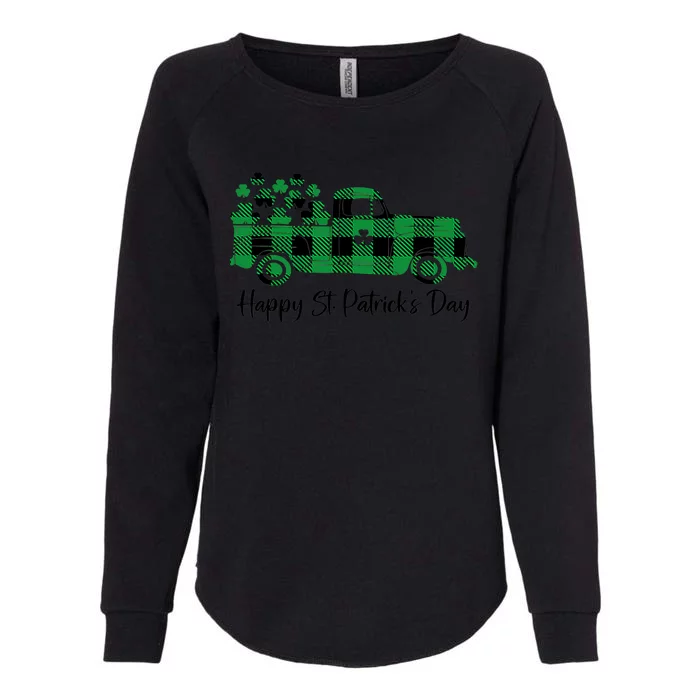 Happy St Patrick's Day Buffalo Plaid Truck Irish Shamrock Womens California Wash Sweatshirt