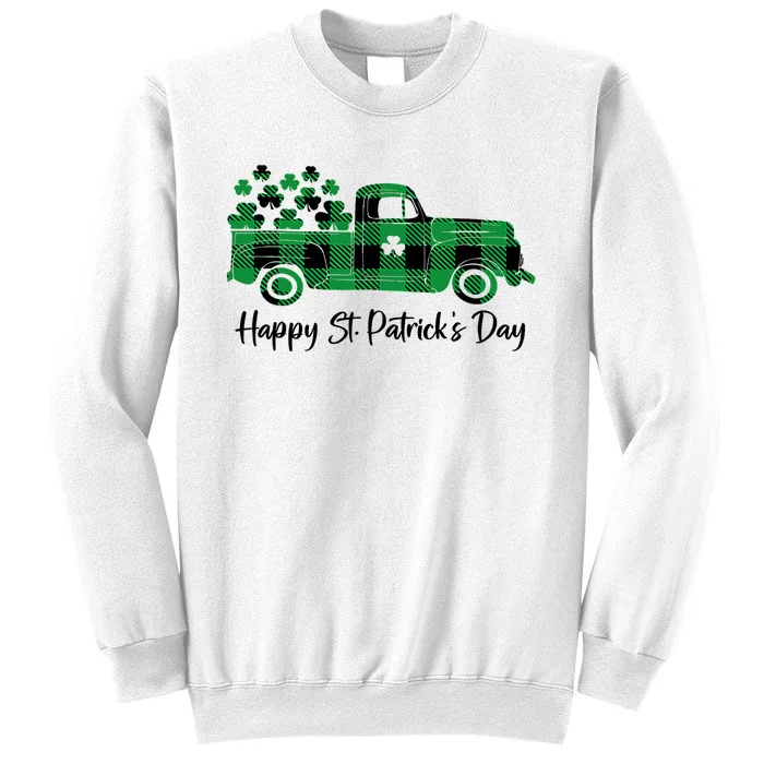 Happy St Patrick's Day Buffalo Plaid Truck Irish Shamrock Sweatshirt