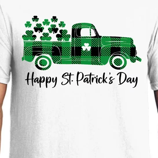 Happy St Patrick's Day Buffalo Plaid Truck Irish Shamrock Pajama Set