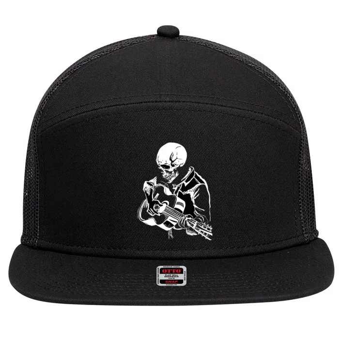 Halloween Skeleton Playing Guitar Rock And Roll Band 7 Panel Mesh Trucker Snapback Hat