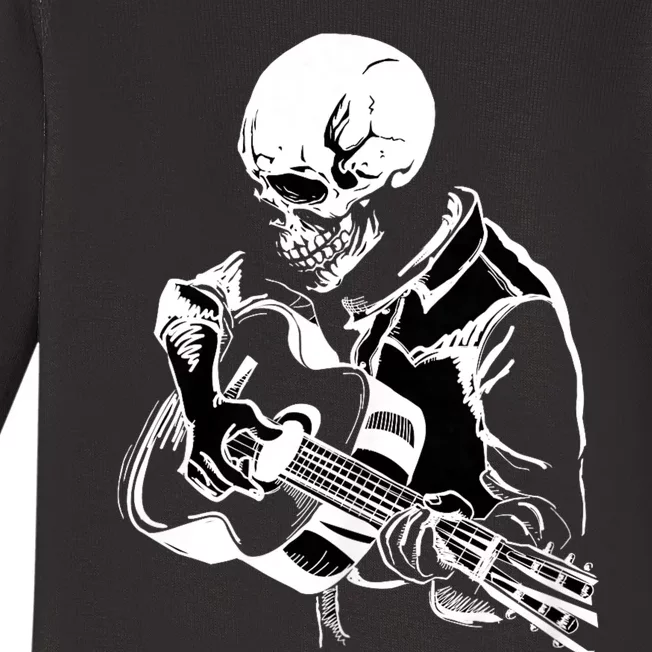 Halloween Skeleton Playing Guitar Rock And Roll Band Baby Long Sleeve Bodysuit