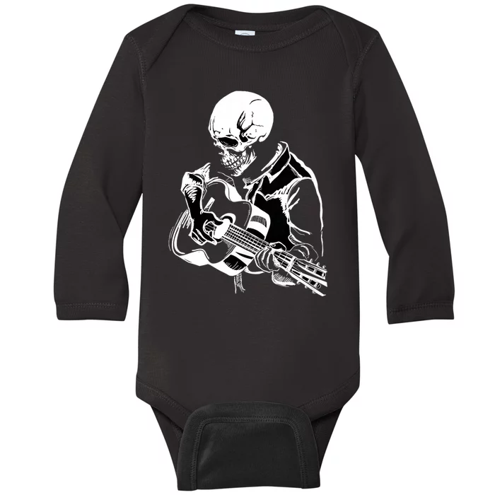 Halloween Skeleton Playing Guitar Rock And Roll Band Baby Long Sleeve Bodysuit