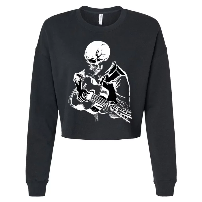 Halloween Skeleton Playing Guitar Rock And Roll Band Cropped Pullover Crew