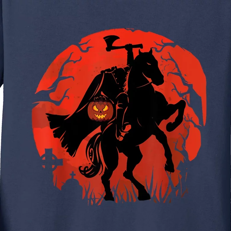 Halloween Scary Pumpkin Headless Horseman Kids Long Sleeve Shirt