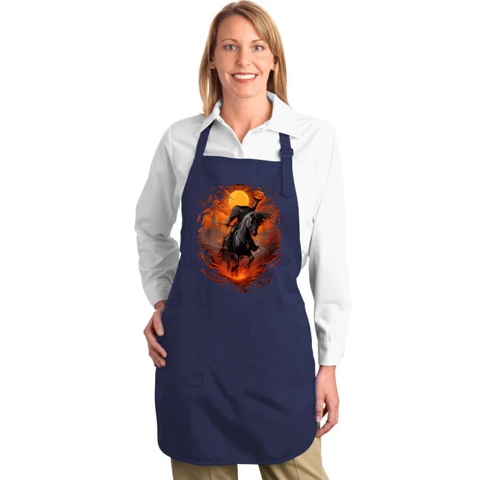 Halloween Scary Pumpkin Headless Horseman AI Full-Length Apron With Pocket