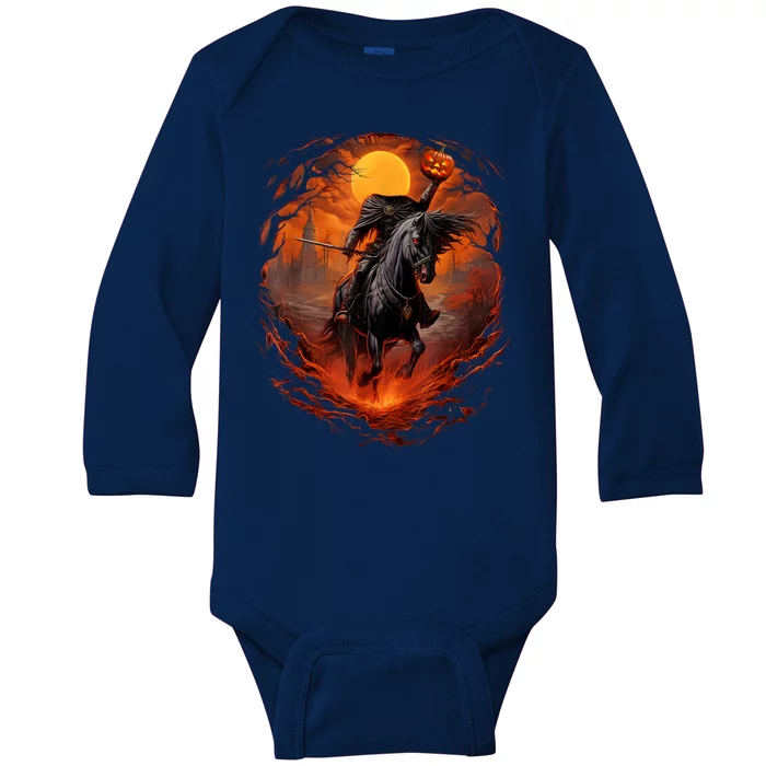 Halloween Scary Pumpkin Headless Horseman AI Baby Long Sleeve Bodysuit