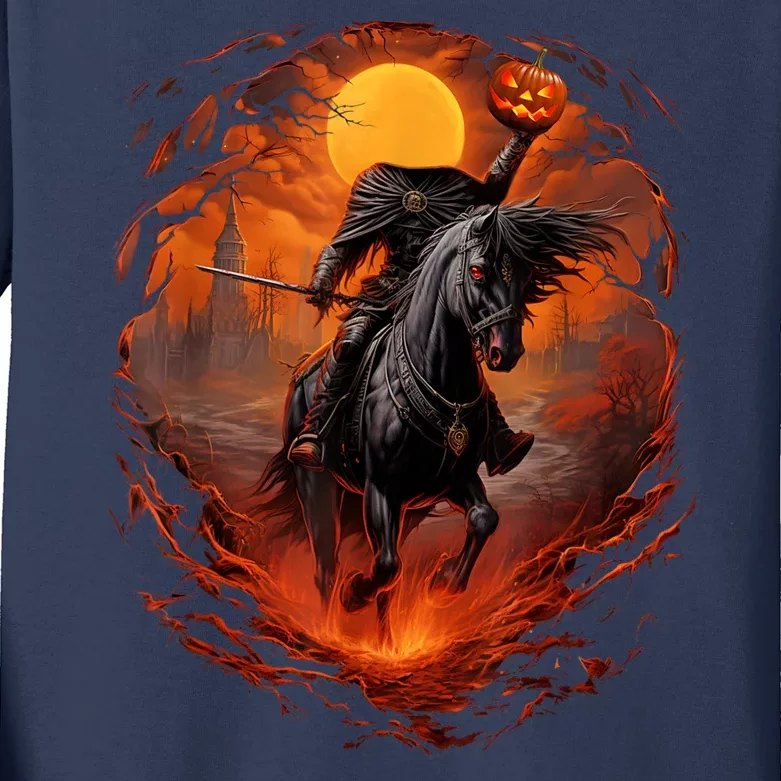 Halloween Scary Pumpkin Headless Horseman AI Kids Long Sleeve Shirt