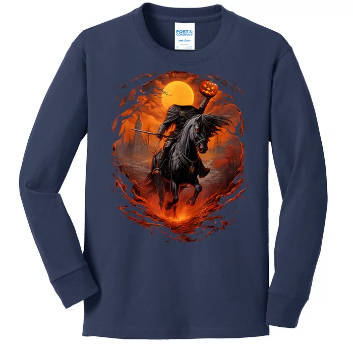 Halloween Scary Pumpkin Headless Horseman AI Kids Long Sleeve Shirt