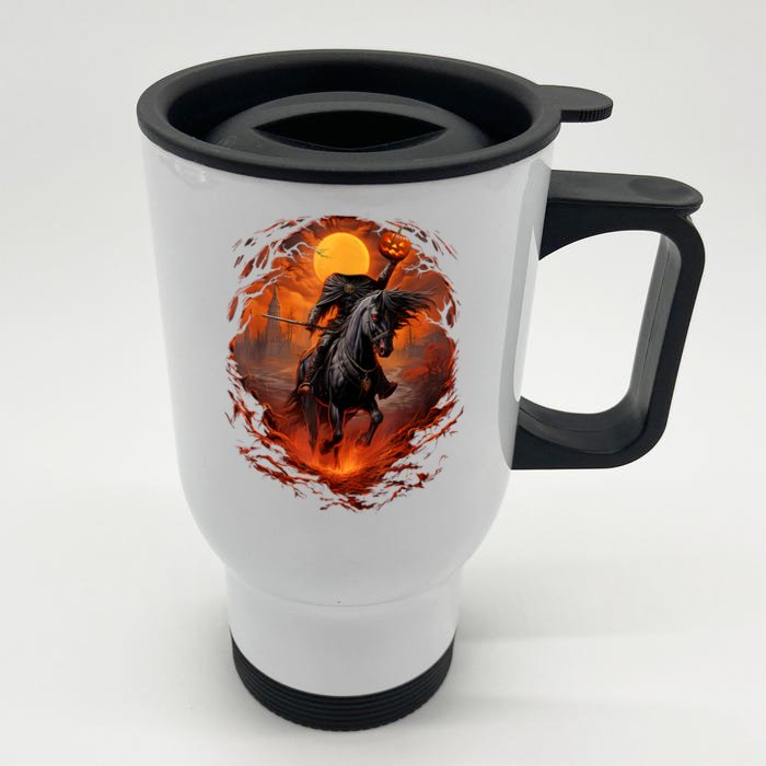 Halloween Scary Pumpkin Headless Horseman AI Front & Back Stainless Steel Travel Mug