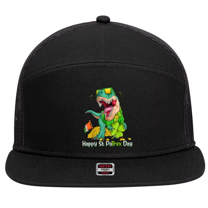 Happy St Pat Trex Day Dino St Patricks Day Toddler Boys Gift 7 Panel Mesh Trucker Snapback Hat