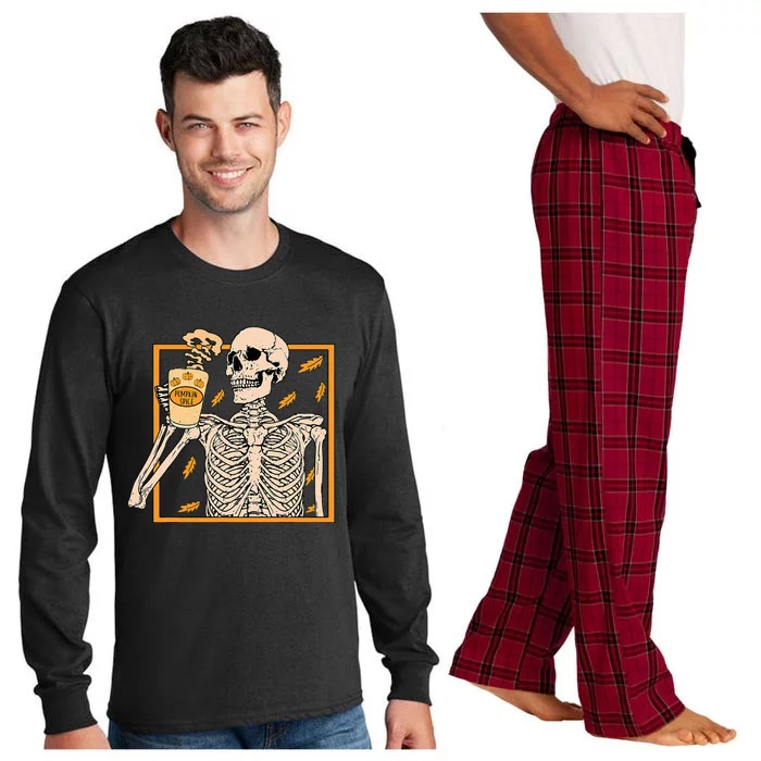 Halloween Skeleton Pumpkin Spice Latte Syrup Creamer Long Sleeve Pajama Set