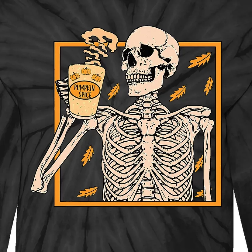 Halloween Skeleton Pumpkin Spice Latte Syrup Creamer Tie-Dye Long Sleeve Shirt