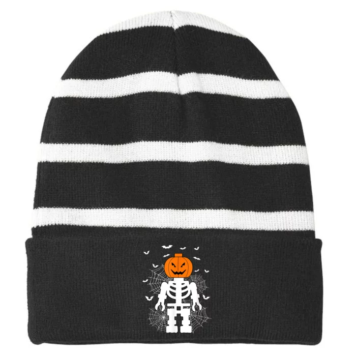 Halloween Skeleton Pumpkin Master Builder Block Building Striped Beanie with Solid Band