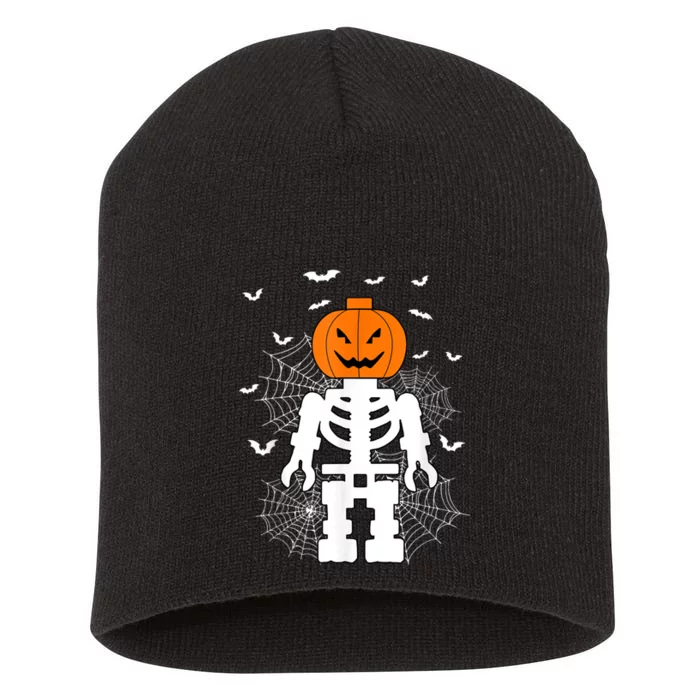 Halloween Skeleton Pumpkin Master Builder Block Building Short Acrylic Beanie