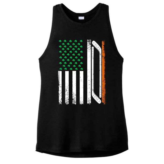 Hockey St Patricks Day Cool Gift Patriot American Flag Gift Ladies Tri-Blend Wicking Tank