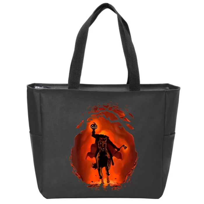 Halloween Scary Pumpkin Headless Horseman Zip Tote Bag