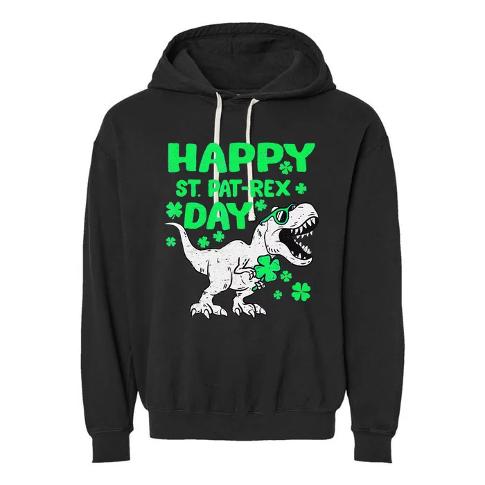 Happy St PaT Rex Dinosaur Saint Patrick's Day Garment-Dyed Fleece Hoodie